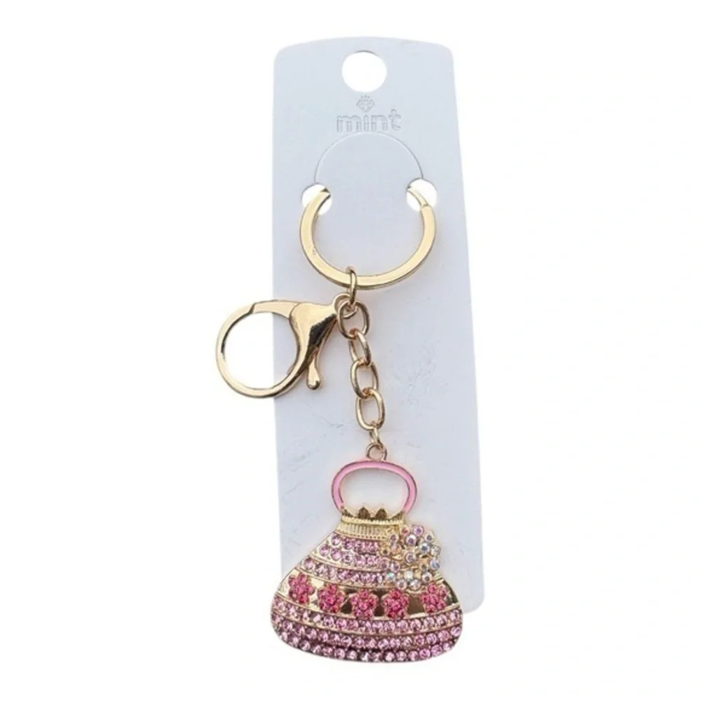 3/$25 Mint Sparkle.Rhinestone Jeweled Pink and Gold Purse Keychain Bag Charm